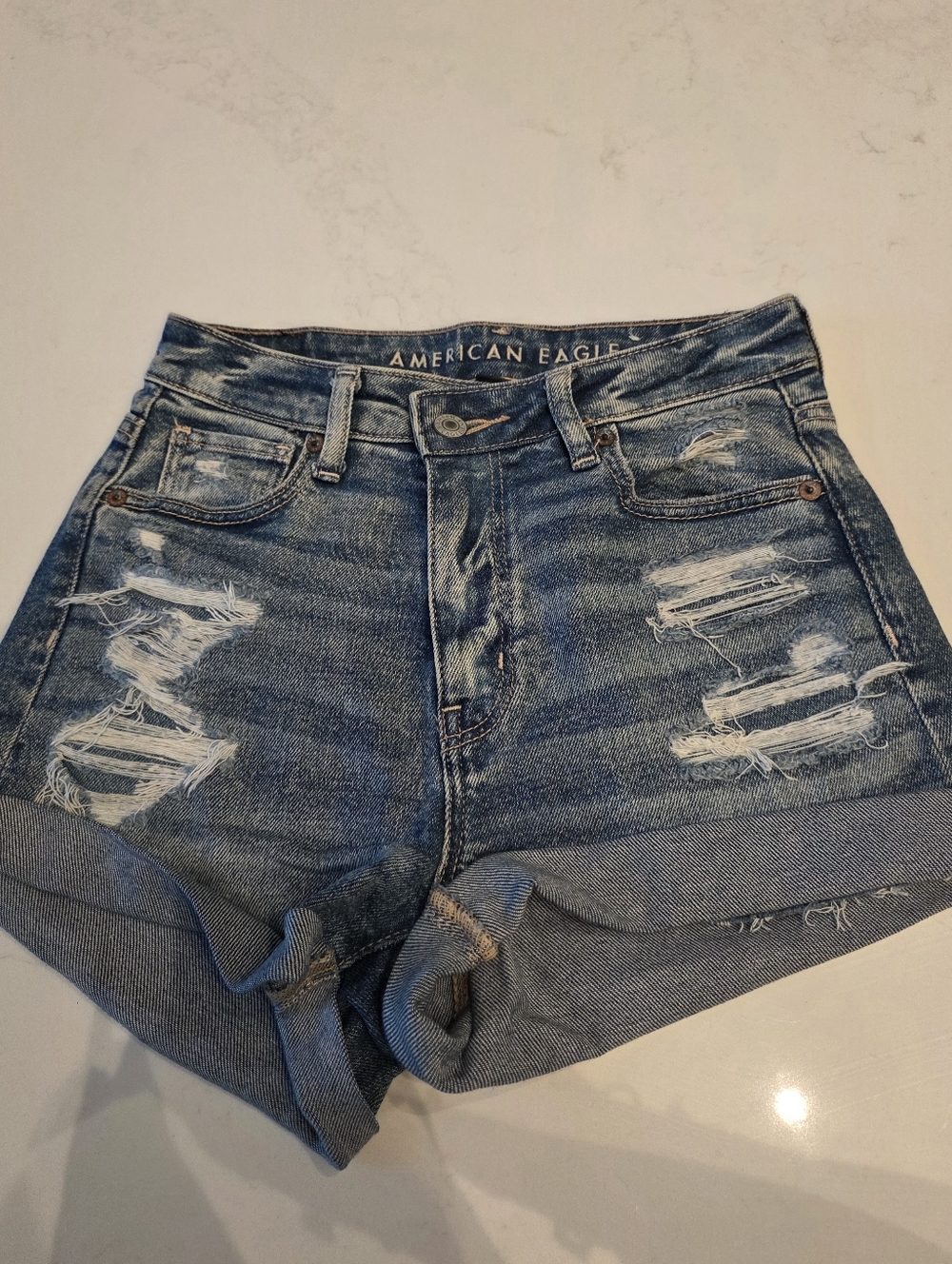 American Eagle Outfitters Women's Distressed Denim Shorts - Blue